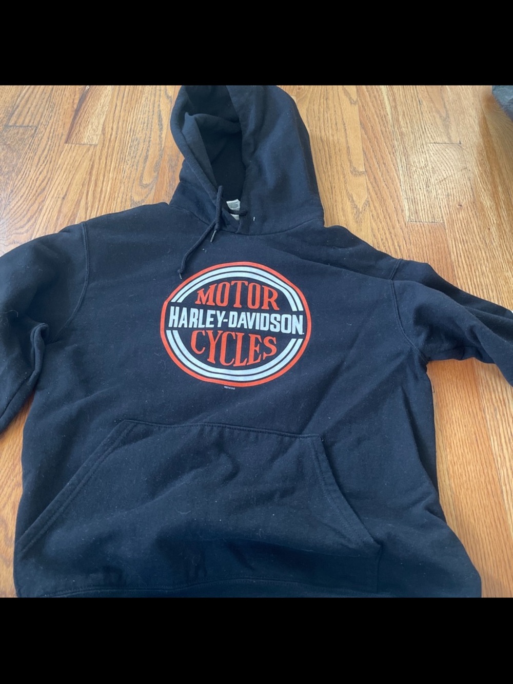 Harley-Davidson Black Pullover Hoodie with Orange and White Emblem